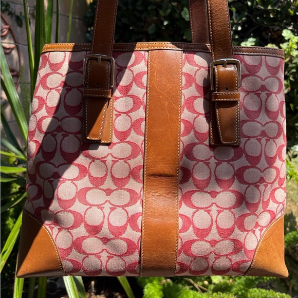 COACH Signature Logo Red and Brown Tote - Picture 4 of 16